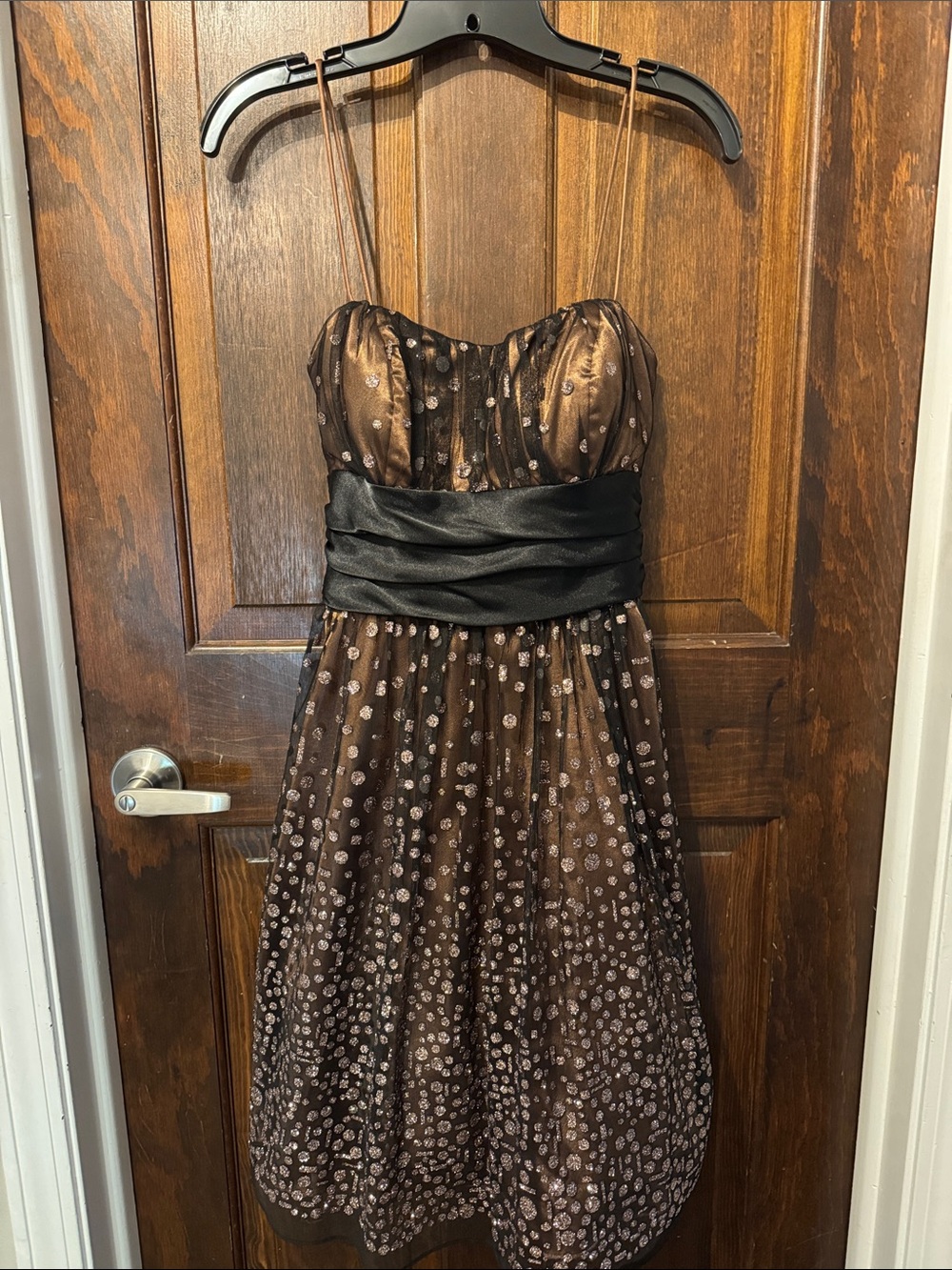 Blondie Nites Brown Mini Dress with Black Waist Sash Babydoll Y2K Dress Size 3 - Picture 2 of 3